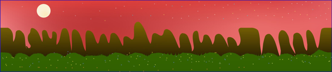 Coral sky, and mountains landscape. 