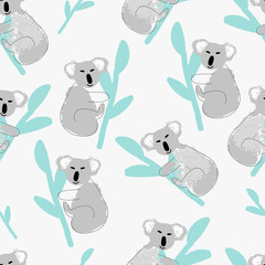 cute cartoon hand drawn childish koala animal seamless pattern background