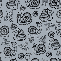 seamless pattern snail background autumn shell shell wallpaper doodle sketch