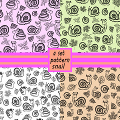 set of seamless patterns snails background autumn shells wallpaper graphics doodle sketch