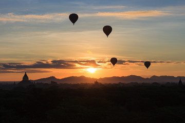 Hot Air Balloons at dawn over the temples of Bagan, Myanmar