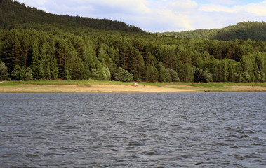 View of the Krasnoyarsk reservoir. Krasnoyarsk Sea.