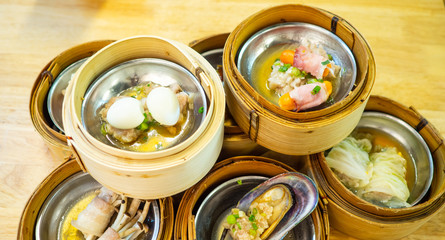 Dim Sum Chinese food put in a bamboo cup Warm and ready to eat.