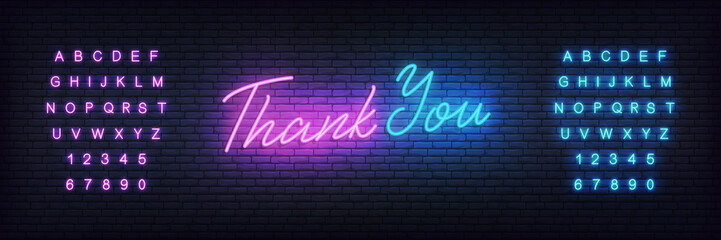 Thank you neon template. Neon lettering banner Thank you