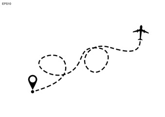 Airplane line path travel vector illustration on white background