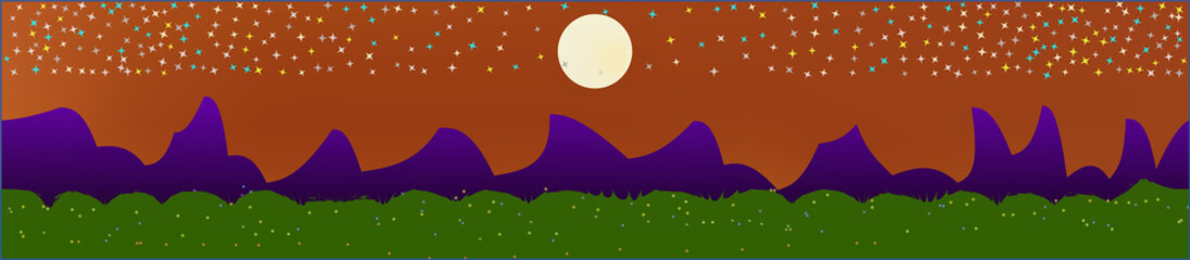 Orange red sky, and mountains landscape. 