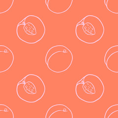 Outline peach fruit seamless pattern.
