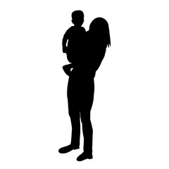 isolated, silhouette mom and child