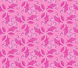 Floral vector pink ornament. Seamless abstract classic background with flowers. Pattern with repeating pink floral elements. Ornament for fabric, wallpaper and packaging