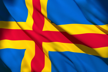 Aland Islands flag waving