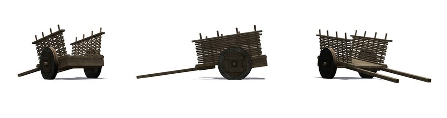 Set of old cart with shadow on the floor - isolated on a white background