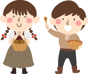 Kids Medieval Peasants Bread Soup Illustration