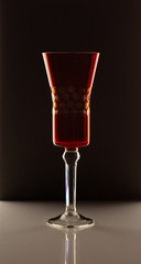 red glass against a dark background