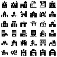 Buildings set solid design editable outline icons of school college house mosque church banks
