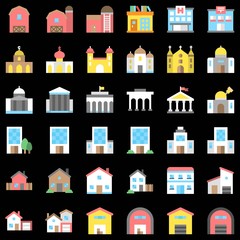 Buildings set flat design editable outline icons of school college house mosque church banks