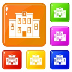 City hospital building icons set collection vector 6 color isolated on white background