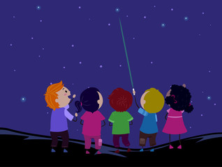 Naklejka premium Stickman Kids Laser Point Stars Illustration