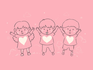 Kids Child Raising Full of Love Illustration