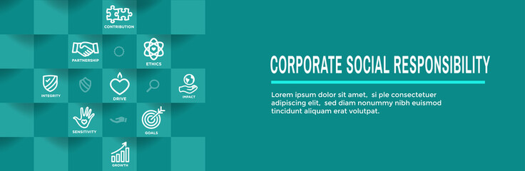 CSR-Corporate Social Responsibility Outline Icon Set - Web Header Banner