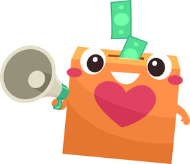 Donation Box Mascot Megaphone Cash Illustration