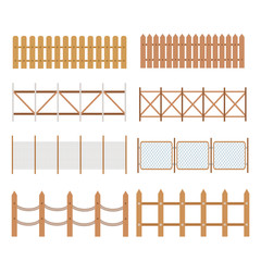 Set of rural wooden fences, pickets vector. White silhouettes fence for garden illustration