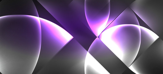 Neon glowing techno lines, hi-tech futuristic abstract background. Template with abstract shapes in dark space