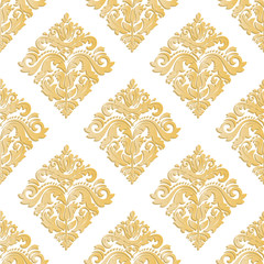 Seamless oriental ornament. Fine vector traditional oriental pattern with golden 3D elements, shadows and highlights