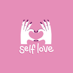 Vector illustration in simple style with hand-lettering phrase self love