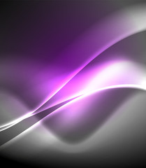Dark space with shiny neon light motion waves. Abstract concept graphic element. Vector neon background. Technology background