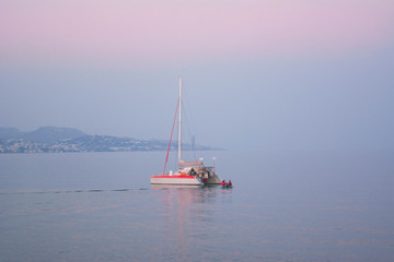 The boats in a calm sea