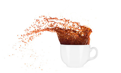 Cup of coffee with splash on a white background