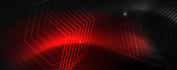 Shiny neon techno template. Neon lines background, 80s style laser rays