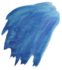blue watercolor stain on a white background. paint on paper.