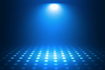 Empty background scene. Dark street reflection on wet asphalt. Rays of neon light in the dark, neon figures, smoke. Background of empty stage show. Abstract dark background.