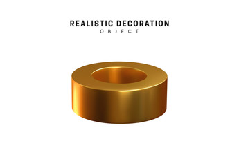 3d objects realistic metallic gold color. Geometric elements isolated on white background. Geometry shapes. vector illustration