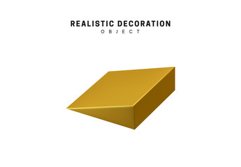Golden geometric 3d object isolated on white background. Gold metallic geometry elements. Realistic acute triangle vector illustration.
