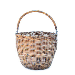 Fototapeta na wymiar Wooden wicker basket isolated on white background.