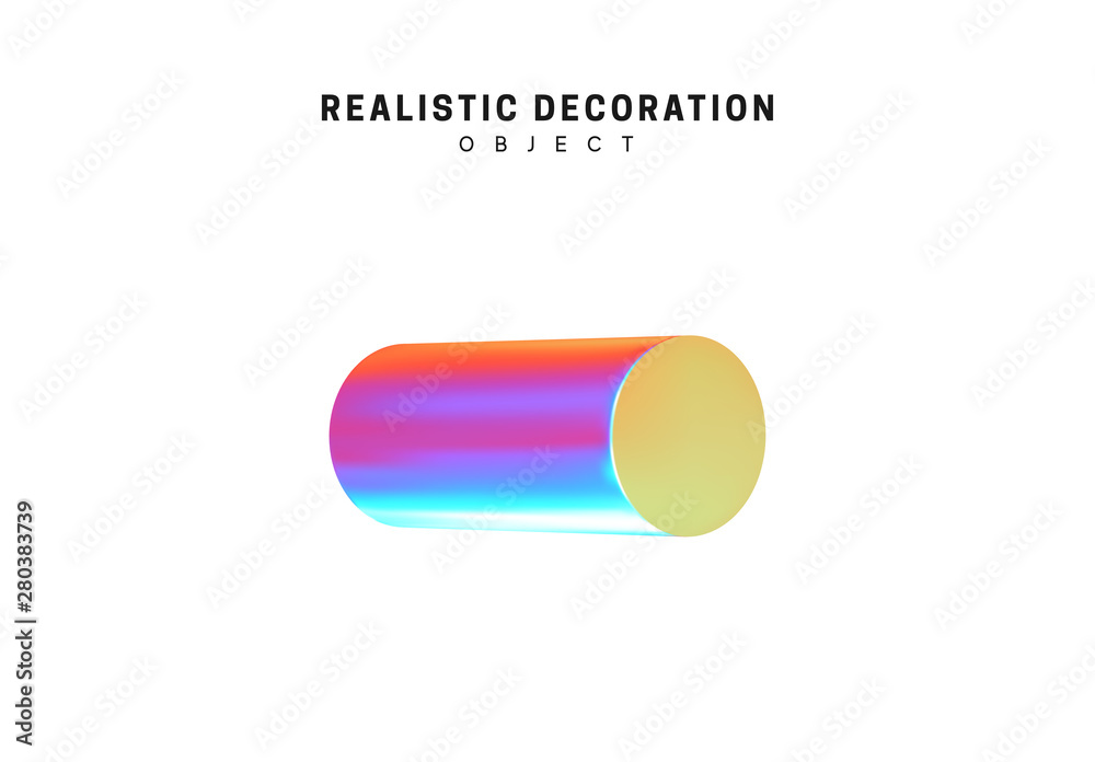 Poster realistic shape 3d objects with gradient holographic color of hologram. decorative design elements i