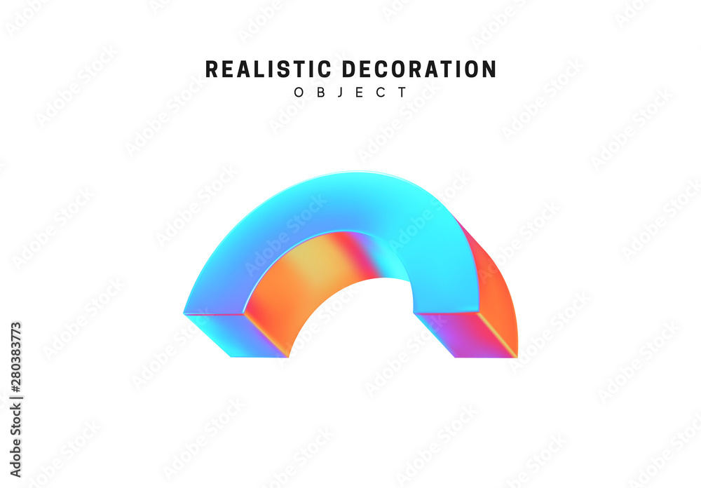 Poster realistic shape 3d objects with gradient holographic color of hologram. decorative design elements i