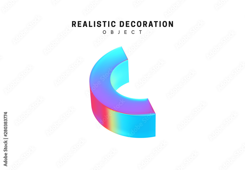 Poster realistic shape 3d objects with gradient holographic color of hologram. decorative design elements i