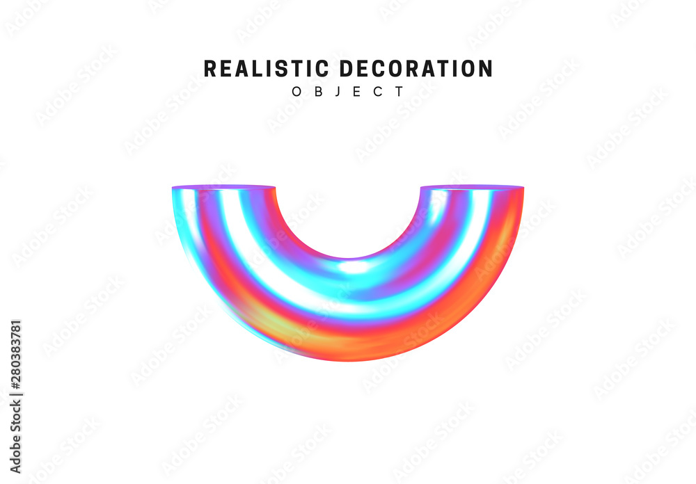 Poster realistic shape 3d objects with gradient holographic color of hologram