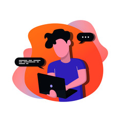 Man with laptop, online communication, vector illustration, ideas for web technologies