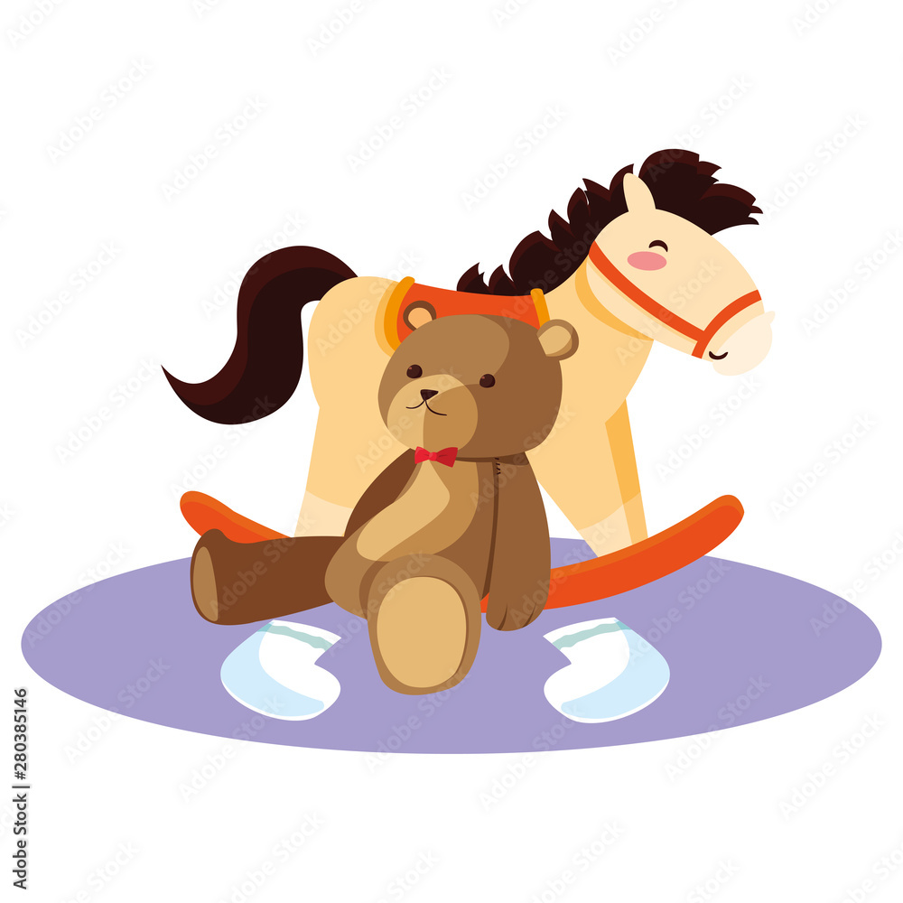 Poster baby toy rocking horse and bear