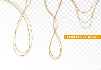 String beads realistic isolated. Decorative design element golden bead