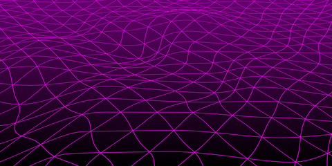 Fototapeta na wymiar Abstract blue and purple futuristic 3D map. 3D space landscape background. Vector grid. The style of the 80-s.