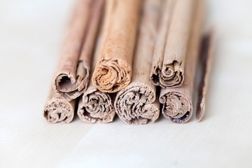 Aromatic cinnamon sticks close-up shot, macro
