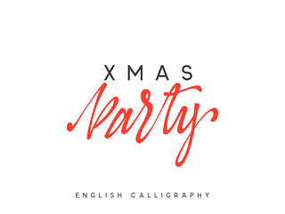 Text Xmas party. Christmas hand drawn calligraphy lettering