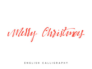 Text Merry Christmas. Xmas hand drawn calligraphy lettering
