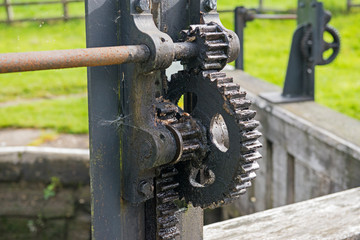 Old winding gear on canal lock gate