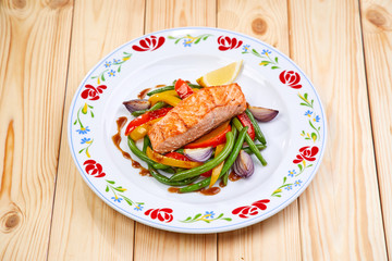 salmon steak with vegetables
